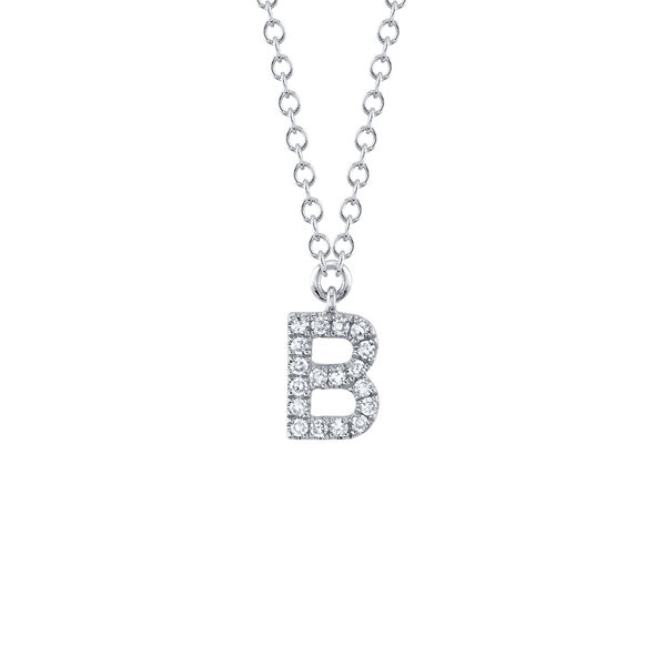 Initials White Gold and Diamond Pav&eacute; Letter B Necklace